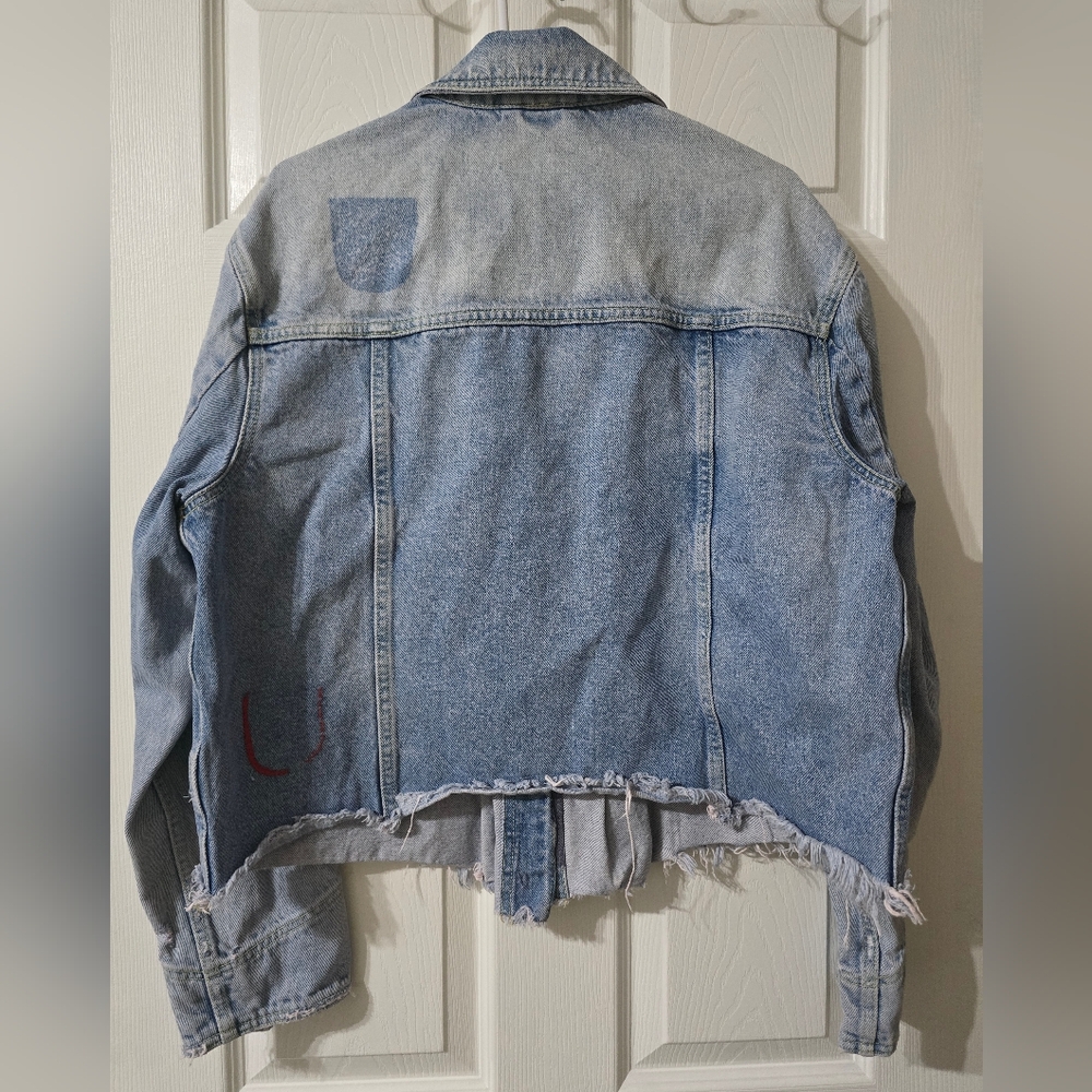 Free People Dillon Denim Jacket in Jasmine, Oversized/Boxy Fit, Frayed Hem, EUC! - Picture 8 of 16